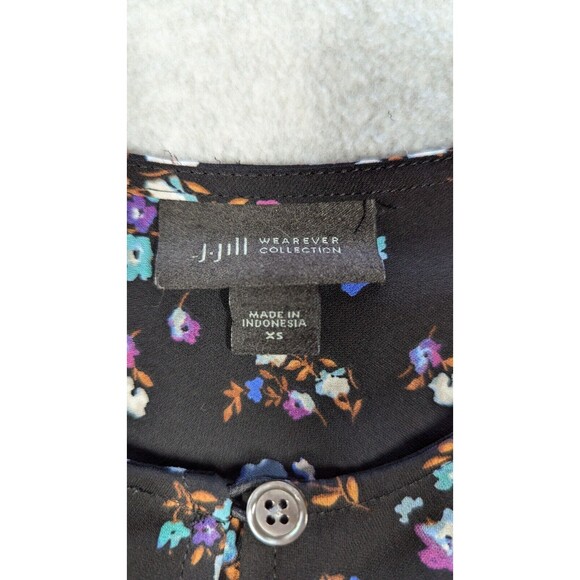 J.Jill Wearable Women Top XS Floral‎ Tunic Chiffon Black Pleated Ribbed Flowy - Picture 5 of 10
